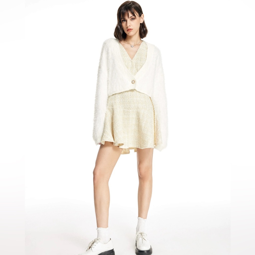 (#48)CIDER Solid Fluffy Crop Cardigan
